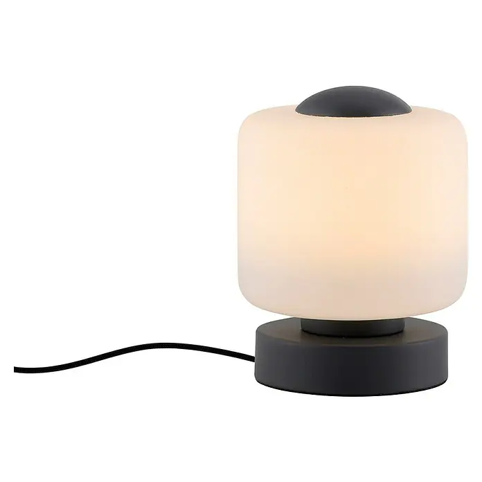 Just Light Lámpara de sobremesa LED Bota - 5 W, L x An x Al: 12 x 12 x 15,5 cm, Negro, Blanco cálido - Elegante lámpara de mesa con pantalla cilíndrica y base oscura, que emite una luz cálida y acogedora.