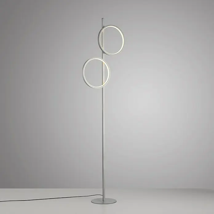 Just Light Ritus Lámpara de pie LED - Altura: 151 cm, Plata, Blanco cálido - Una lámpara de pie moderna con dos luces LED circulares que crean un ambiente elegante y brillante, ideal para espacios modernos.