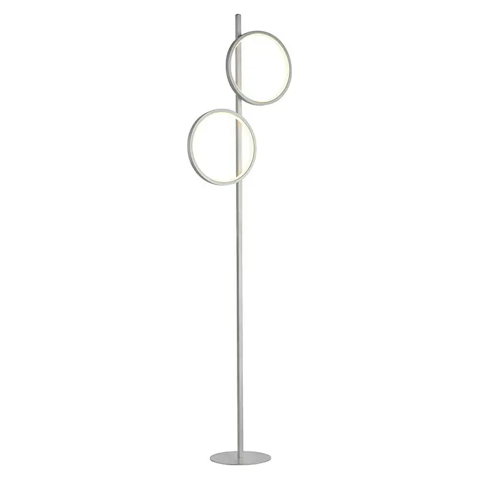 Just Light Ritus Lámpara de pie LED - Altura: 151 cm, Plata, Blanco cálido - Una moderna lámpara de pie con dos elementos de luz circulares hechos de metal e iluminación LED. El diseño es minimalista y elegante.
