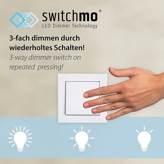 Just Light Ritus Lámpara colgante LED redonda - 28 W, Plata, Blanco cálido - La imagen presenta un interruptor de atenuación LED Switchmo con función de atenuación de 3 vías mediante presión repetida.