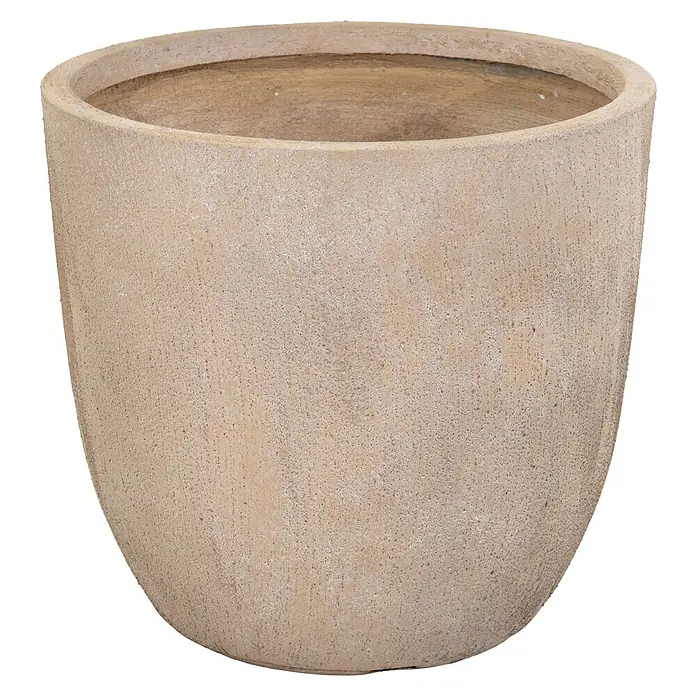 Mega Collections Pflanztopf rund Texas - Sand Wash, Außenmaß (Ø x H): 45 x 43 cm - Eine sandfarbene Pflanzschale aus Steinzeug mit abgerundeter Form für den Innen- und Außenbereich.