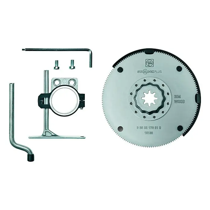 Fein Starlock Plus Set de hojas de sierra - Diámetro: 100 mm, 2 pzs. - Juego de accesorios para herramienta oscilante FEIN: hoja de sierra para madera, juego de montaje, tornillos y llave para trabajos precisos.