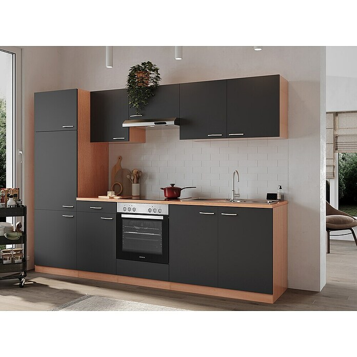 Respekta Composición de cocina (Ancho: 270 cm, Con dispositivos eléctricos, Gris)