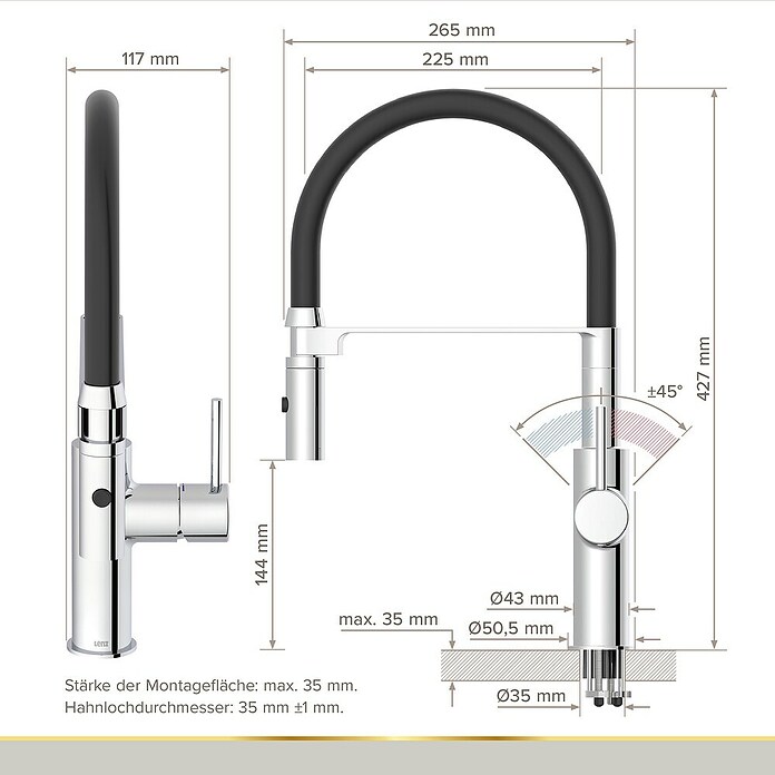 Lenz Spültischarmatur Nalu (Chrom/Schwarz, Glänzend) | BAUHAUS