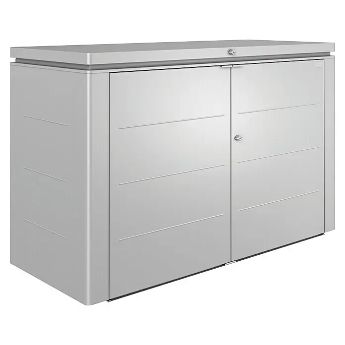 Biohort HighBoard Garten-Aufbewahrungsbox HighBoard 200 - L x B x H: 2 x 0,84 x 1,27 m, Silber Metallic, Stahl - Diagonale Ansicht