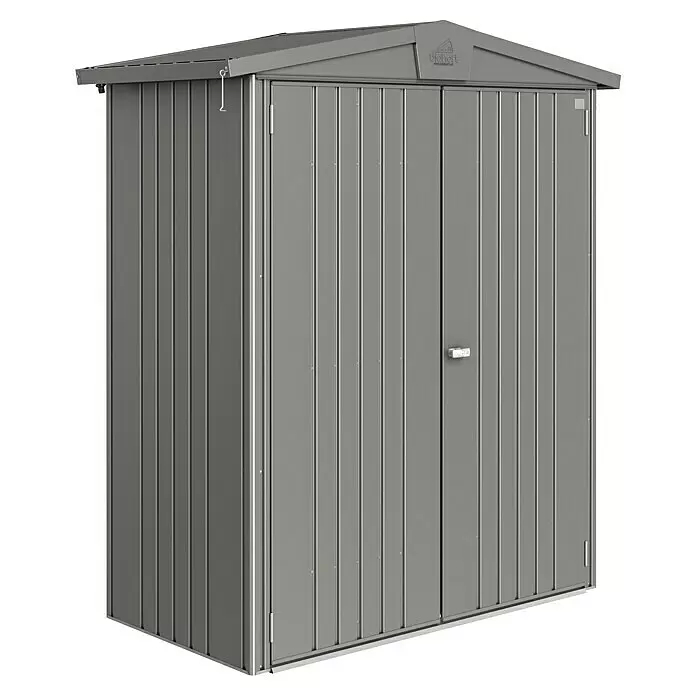 Biohort Europa Gerätehaus Europa Gr. 1 - Außenbreite inkl. Dachüberstand: 173 cm, Außentiefe inkl. Dachüberstand: 84 cm, Stahl, Quarzgrau - Diagonale Ansicht
