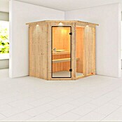 Karibu Systemsauna (Ohne Ofen, 170 x 196 x 198 cm, Mit Dachkranz und Beleuchtung)