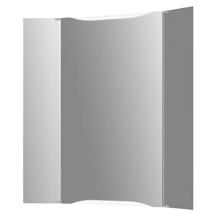 Jokey LED-Spiegelschrank Saron - B x H: 44,6 x 73,8 cm, Holz, Weiß - Produktbild eines dreiteiligen, faltbaren Raumteilers in neutralen Grautönen, ideal für flexible Raumgestaltung und Privatsphäre.