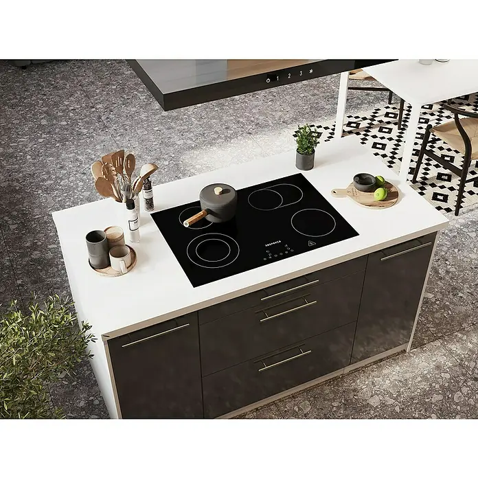 Respekta Premium Inselküche RP310IWGCBO - Breite: 310 cm, Grau, Mit Elektrogeräten - Moderne Küche mit Kochfeld und stilvollem Design.