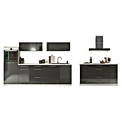 Respekta Premium Cocina de isla (Ancho: 280 cm, Con dispositivos eléctricos, Gris de alto brillo)