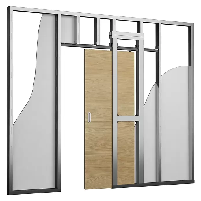 Entravia Schiebetürsystem Simple-Pocket Standard - Nicht vormontiert; für CW75 und CW100, Passend für: Entravia Holz- und Ganzglas-Schiebetüren - Taschenschiebetürsystem mit Holztür und Metallrahmen, in eine Wandstruktur integriert.