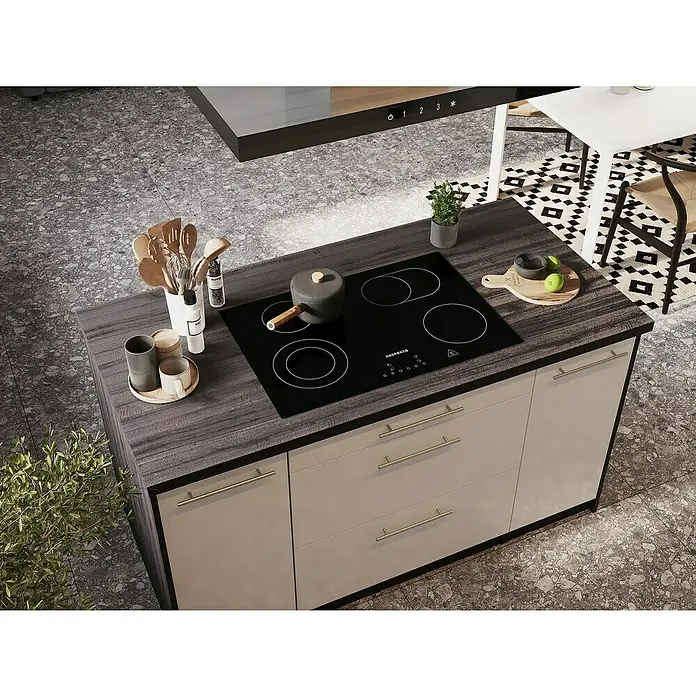 Respekta Premium Inselküche RP280IEWCBO - Breite: 280 cm, Weiß, Mit Elektrogeräten - Kücheninsel mit Kochfeld und Kochutensilien, die eine stilvolle und funktionale Ergänzung für jede moderne Küche darstellt.