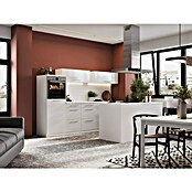 Respekta Premium Cocina de isla (Ancho: 280 cm, Con dispositivos eléctricos, Blanco de alto brillo)