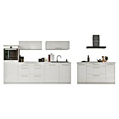 Respekta Premium Cocina de isla (Ancho: 280 cm, Con dispositivos eléctricos, Blanco de alto brillo)