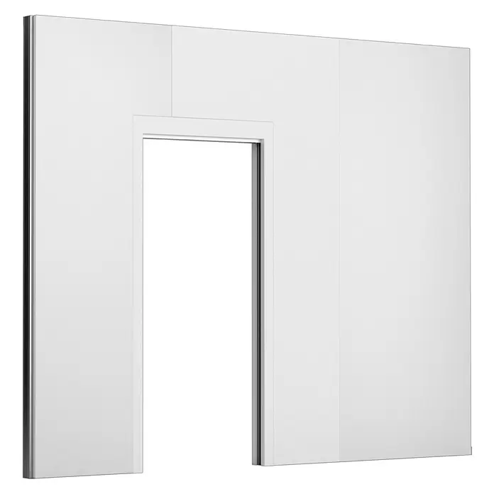Entravia Gipskartonlaibung CW100/150 - Glasschiebetüren, 1-flügelig, Passend für: Entravia Simple-Pocket Schiebetürsystem - Weißes modulares Wandpaneel mit integriertem Türrahmen zur Raumtrennung.