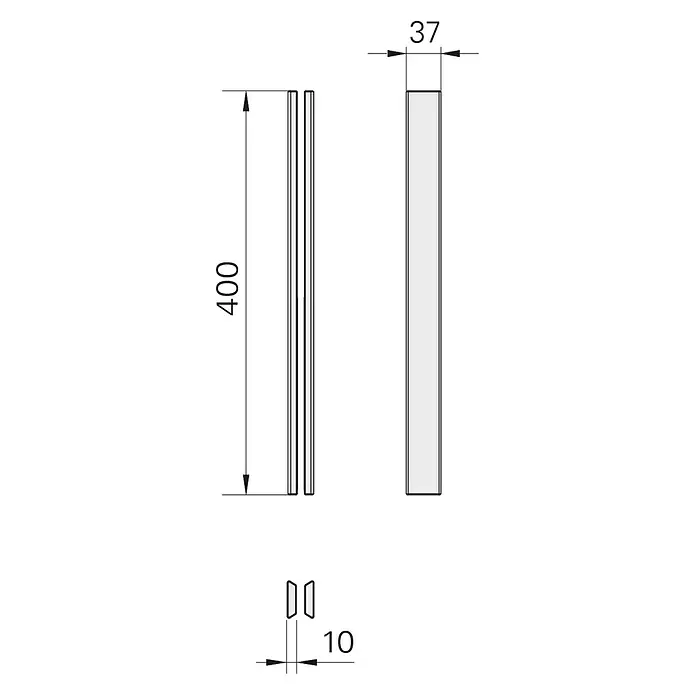 Entravia Griffleisten-Set - Silber, 400 x 37 mm - Technische Zeichnung von zwei Rechteckprofilen, 400mm lang, 37mm breit, 10mm dick.