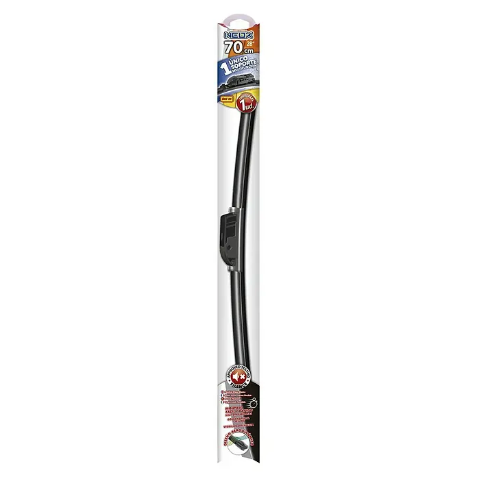 Rolmovil Goma de escobilla limpiaparabrisas Flex Neox - Largo: 70 cm, Materiales naturales - Esta imagen muestra un limpiaparabrisas NEOX de 70 cm, con un soporte universal y tecnología silenciosa aprobada para una visibilidad perfecta.