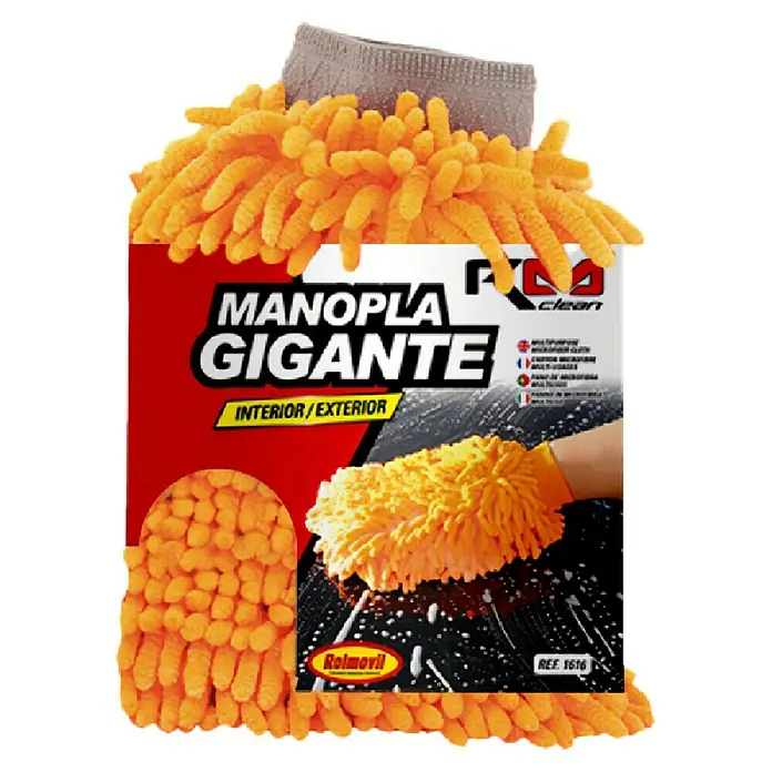 Rolmovil Clean Manopla - Microfibra, Naranja - La imagen muestra un guante de lavado naranja Rolmovil "Manopla Gigante", diseñado para la limpieza interior y exterior.