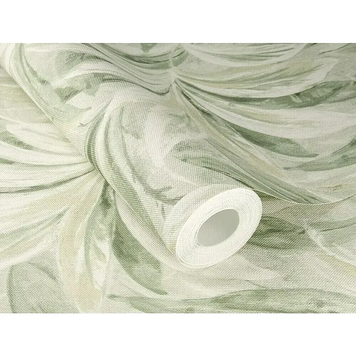 Rasch Selection Vliestapete Allegretto - Grün-Beige, Floral, 10,05 x 0,53 m - Eine Rolle bezaubernder Tapete mit einem abstrakten, grünen und weißen Wirbelmuster, perfekt für moderne Innenräume.