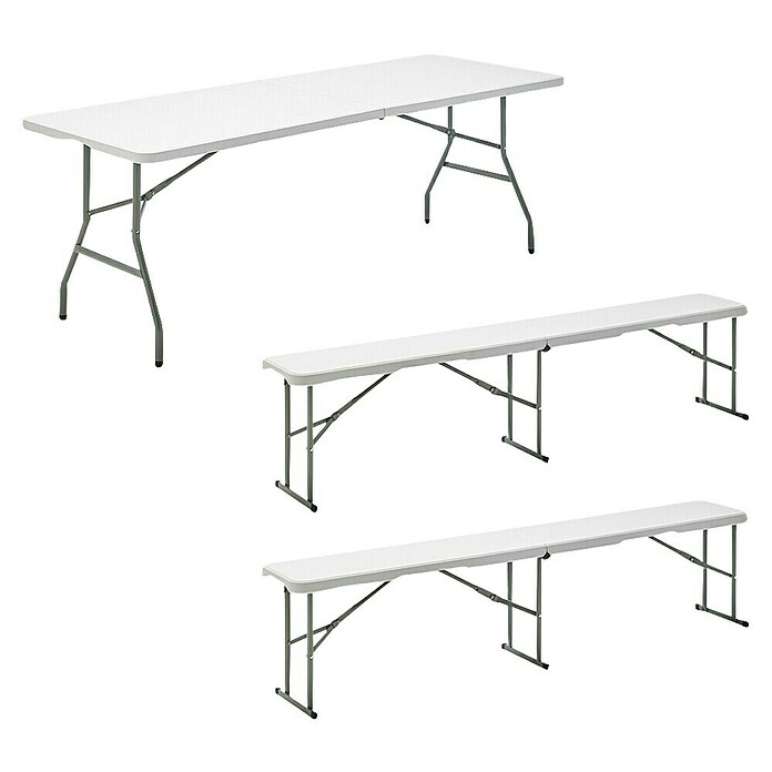 Set de muebles de jardín Every (3 pzs., Polietileno de alta densidad (HDPE), Blanco, L x An x Al: 200 x 74 x 74 cm) | BAUHAUS