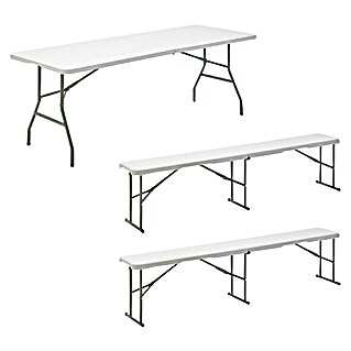 Set de muebles de jardín Every (3 pzs., Polietileno de alta densidad (HDPE), Blanco, L x An x Al: 200 x 74 x 74 cm)