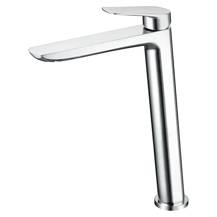 Camargue Tevere Grifo de lavabo alto - Cromo - Un moderno grifo de baño alto cromado. El grifo presenta un diseño elegante y un caño y maneta angulares.
