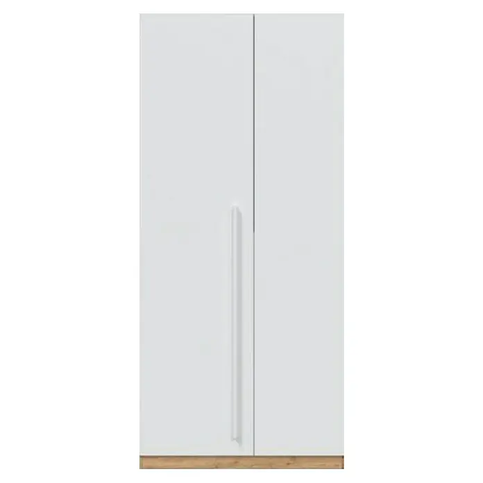 Armario para ropa y cama Noa - Roble Nodi/Blanco Artik - Primer plano de un armario de pared blanco con un elegante tirador vertical, mostrando un diseño de cocina moderno y minimalista.