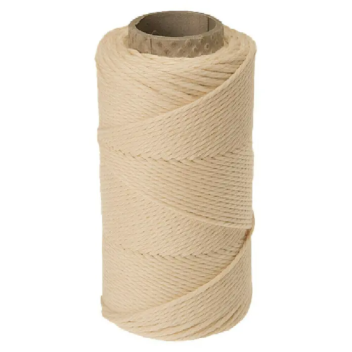 Stabilit Ovillo de cordel - Ø x L: 1,3 mm x 80 m, Textil, Natural - Primer plano de una bobina de hilo de bramante beige claro, con un núcleo de cartón, ideal para manualidades o embalaje.