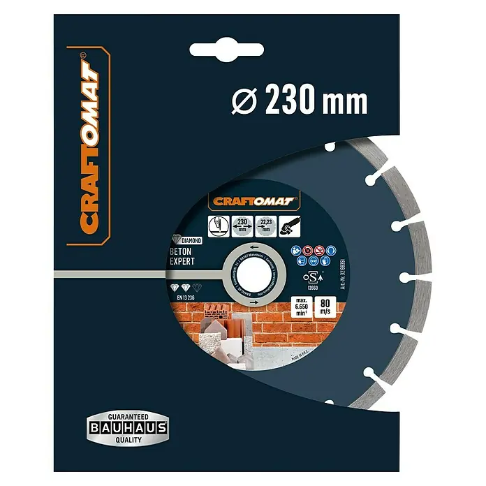 Craftomat Diamant-Trennscheibe Beton Expert - Durchmesser Scheibe: 230 mm, 1 Stk. - Abbildung einer Craftomat Diamant-Trennscheibe Beton Expert, Durchmesser 230 mm, geeignet für Betonarbeiten, ausgezeichnet durch Bauhaus Qualität.