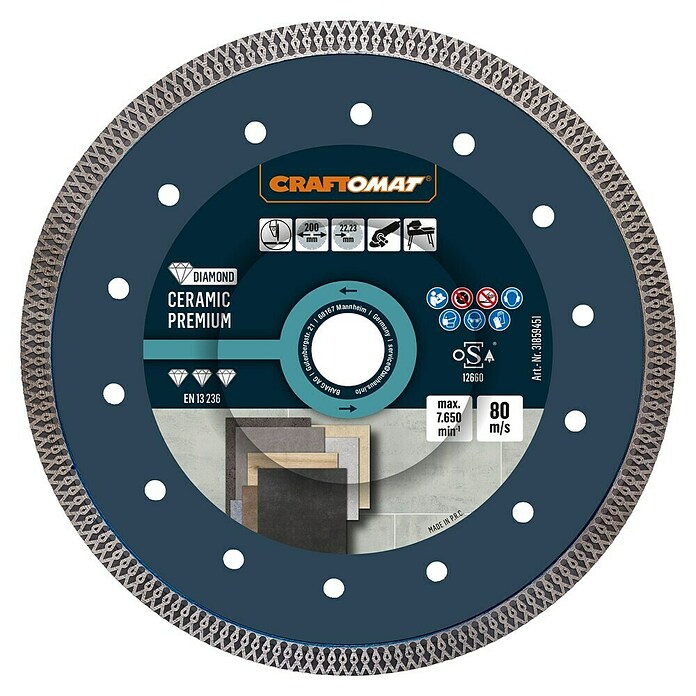 Craftomat Dijamantna rezna ploča Ceramic Premium  (Promjer rezne ploče: 200 mm, Provrt: 22,23 mm) | BAUHAUS