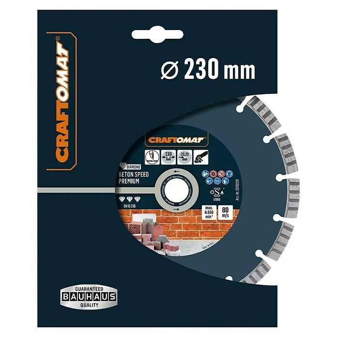 Craftomat Diamant-Trennscheibe Beton Speed Premium - Durchmesser Scheibe: 230 mm, 1 Stk. - Diamanttrennscheibe "Beton Speed Premium" von Craftomat mit 230 mm Durchmesser, geeignet für Betonarbeiten, garantiert Bauhaus Qualität.