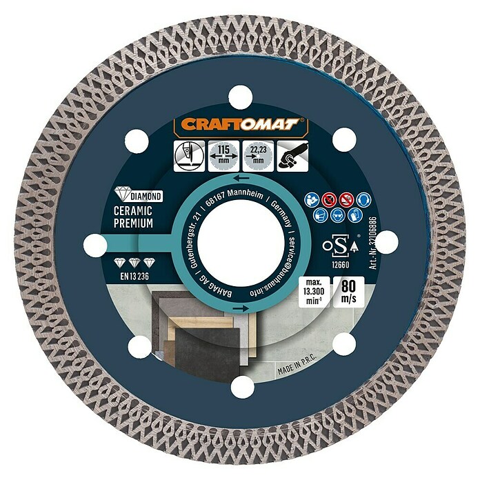 Craftomat Diamant-Trennscheibe Ceramic Premium (Durchmesser Scheibe: 115 mm, Bohrung: 22,23 mm) | BAUHAUS