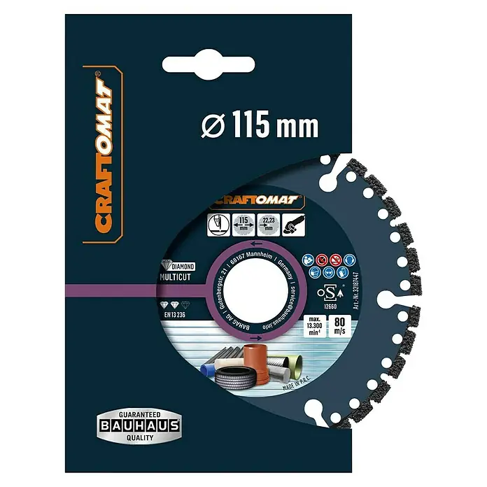 Craftomat Diamant-Trennscheibe Multicut - Durchmesser Scheibe: 115 mm, 1 Stk. - Bild einer Craftomat Diamant-Trennscheibe Multicut, Durchmesser 115 mm, für präzise Schnitte in verschiedenen Materialien, inklusive Bauhaus Qualitätsgarantie.