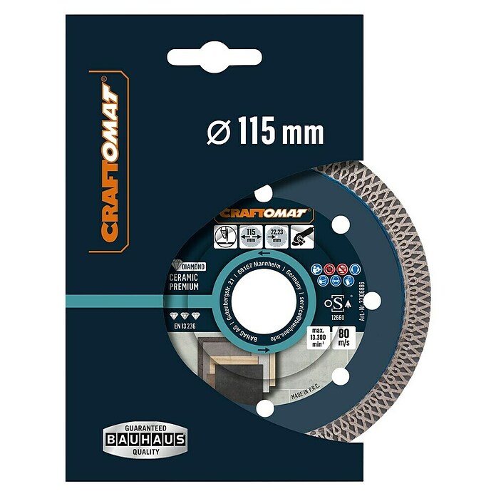 Craftomat Diamant-Trennscheibe Ceramic Premium (Durchmesser Scheibe: 115 mm, Bohrung: 22,23 mm) | BAUHAUS