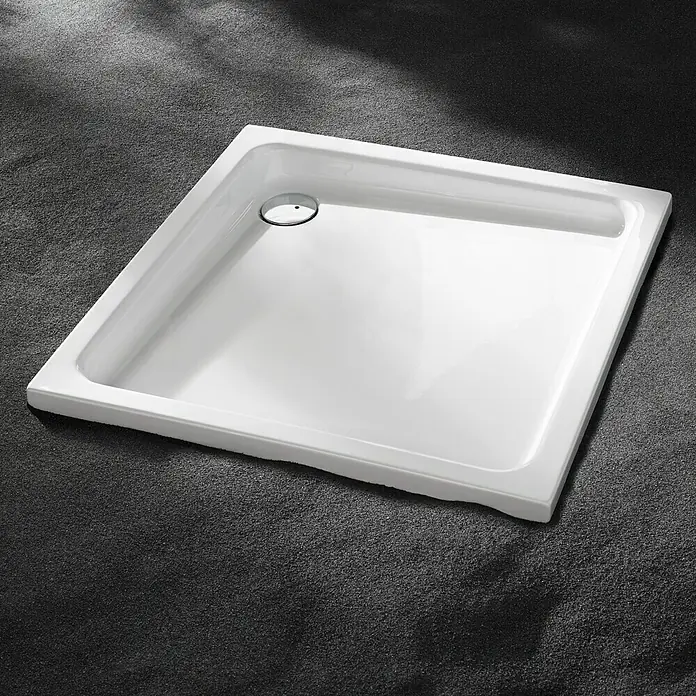 Camargue St. Gilles Duschwanne - L x B: 90 x 90 cm, Verbundwerkstoff, Weiß - Elegante, quadratische Duschwanne in Weiß mit einem mittig platzierten Abfluss für moderne Badezimmer.