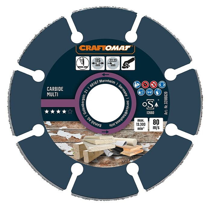 Craftomat Rezalna plošča Carbide Multi  (Izvrtina: 22,23 mm) | Rezalni diski | Dodatki za kotne brusilnike | Dodatna oprema za stroje | Orodja in stroji | Izdelki | BAUHAUS