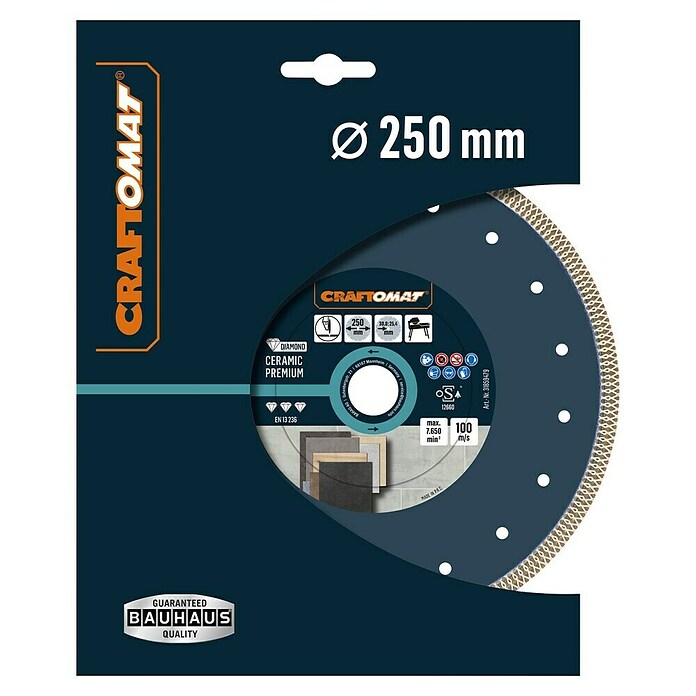 Craftomat Diamantna rezalna plošča za keramiko Ceramic Premium  (Premer diska: 250 mm, Izvrtina: 25,4 mm - 30 mm) | Rezalni diski | Dodatki za kotne brusilnike | Dodatna oprema za stroje | Orodja in stroji | Izdelki | BAUHAUS