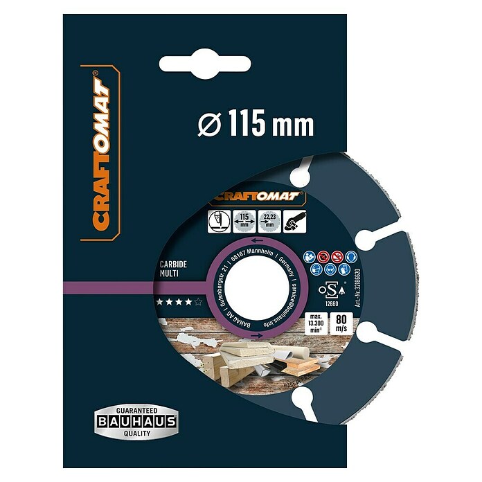 Craftomat Rezalna plošča Carbide Multi  (Izvrtina: 22,23 mm) | Rezalni diski | Dodatki za kotne brusilnike | Dodatna oprema za stroje | Orodja in stroji | Izdelki | BAUHAUS