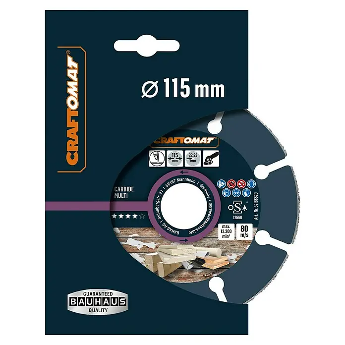 Craftomat Trennscheibe Carbide Multi - Hartmetall, Durchmesser Scheibe: 115 mm - Bild der Craftomat Carbide Multi Trennscheibe, Durchmesser 115 mm, für verschiedene Materialien, mit Bauhaus Qualitätsgarantie.