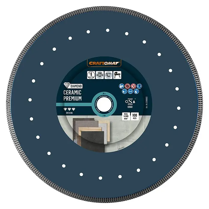 Craftomat Diamant-Trennscheibe Ceramic Premium - Durchmesser Scheibe: 350 mm, Bohrung: 25,4 mm - 30 mm - Abbildung einer Craftomat Diamanttrennscheibe Ceramic Premium, Durchmesser 350mm, für Keramikfliesen.