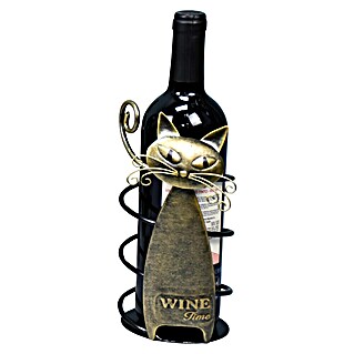 Flaschenhalter mit Katze (L x B x H: 22 x 12 x 12 cm, Schwarz)