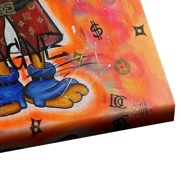 Dotcomcanvas Leinwandbild - Save Water Drink Champagne, B x H: 30 x 40 cm - Detailaufnahme eines Pop-Art-Gemäldes mit auffälligen Farben, Motiven und Graffiti-Elementen auf Leinwand.
