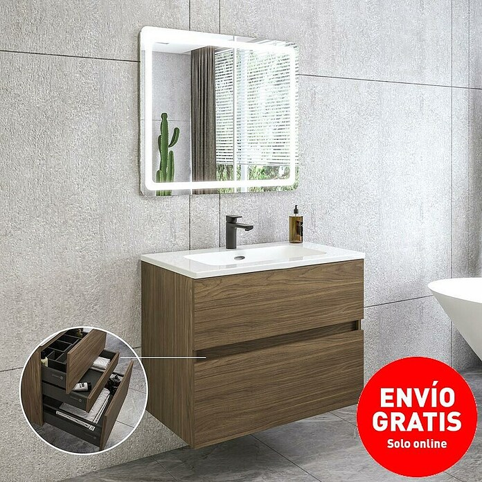 Disbain Conjunto de mueble de baño Kuntur (80 cm, Nogal italiano) | BAUHAUS