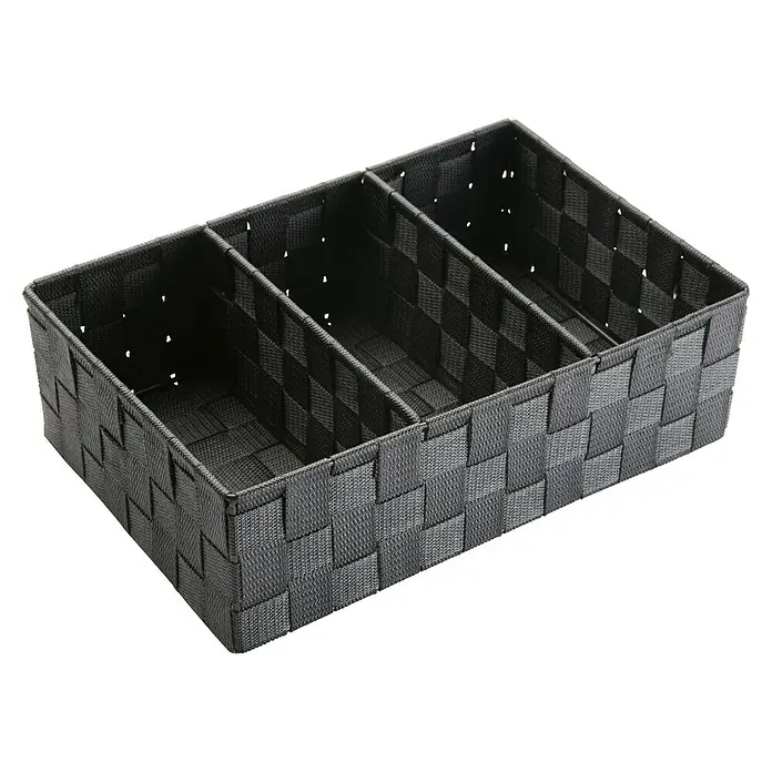 Versa Cesta para baño Nali - Número de compartimentos: 3 ud., Gris - Cesto de almacenamiento antracita con textura tejida y compartimentos prácticos para organizar objetos del hogar. Ideal para mantener el orden.