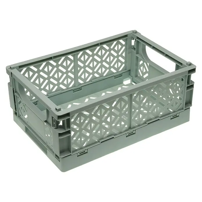 Versa Cesta plegable Grande - L x An x Al: 14 x 35 x 23,5 cm, Verde - Caja de almacenamiento de plástico plegable gris con recortes. Caja práctica para el hogar, la oficina o ir de compras.