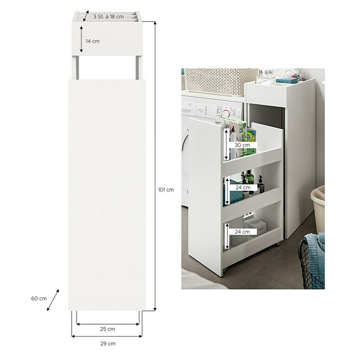 xonox.home Free Midischrank (B x T x H: 29 x 60 x 101 cm, Weiß, Matt) | BAUHAUS