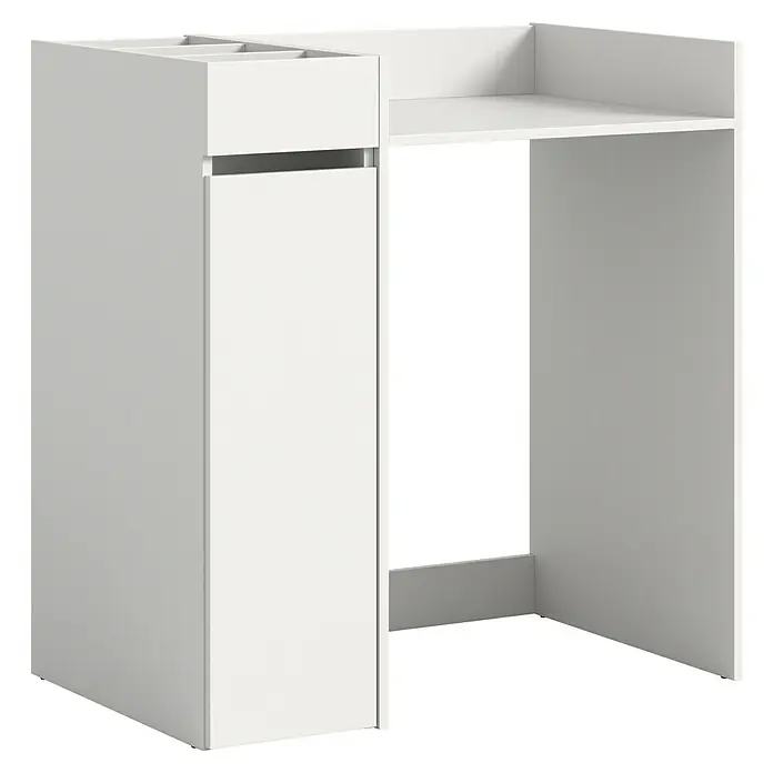 xonox.home Free Waschmaschinenregal - L x B x H: 60 x 95 x 101 cm, Weiß - Das Bild zeigt einen modernen, weißen Schreibtisch mit integriertem Stauraum, ideal für ein stilvolles Arbeitszimmer oder Jugendzimmer.