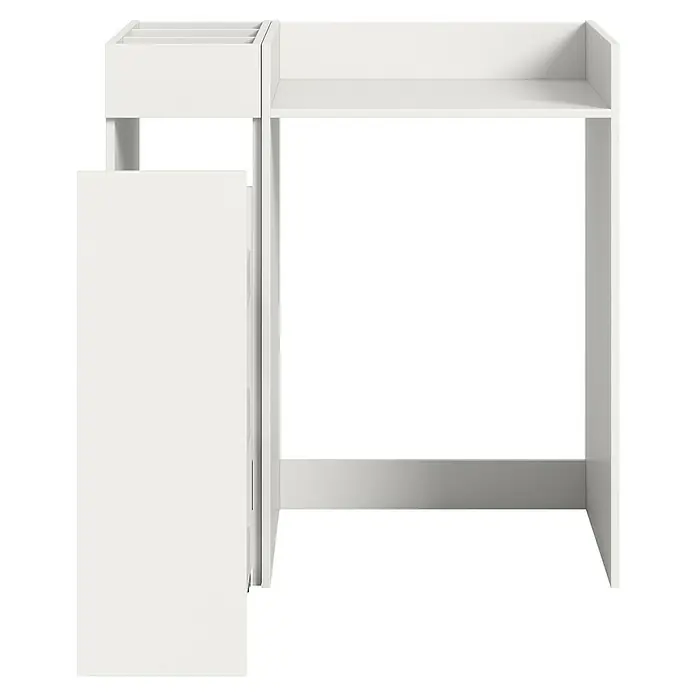 xonox.home Free Waschmaschinenregal - L x B x H: 60 x 95 x 101 cm, Weiß - Ein weißer Schreibtisch mit integriertem Schrank bietet Stauraum und Arbeitsfläche in einem modernen Design.