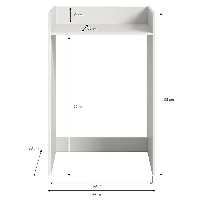 xonox.home Free Waschmaschinenregal - L x B x H: 60 x 60 x 101 cm, Weiß - Ansicht eines weißen Schranks mit Maßangaben. Ideal für Bad oder Waschküche, bietet Stauraum und ein klares Design.