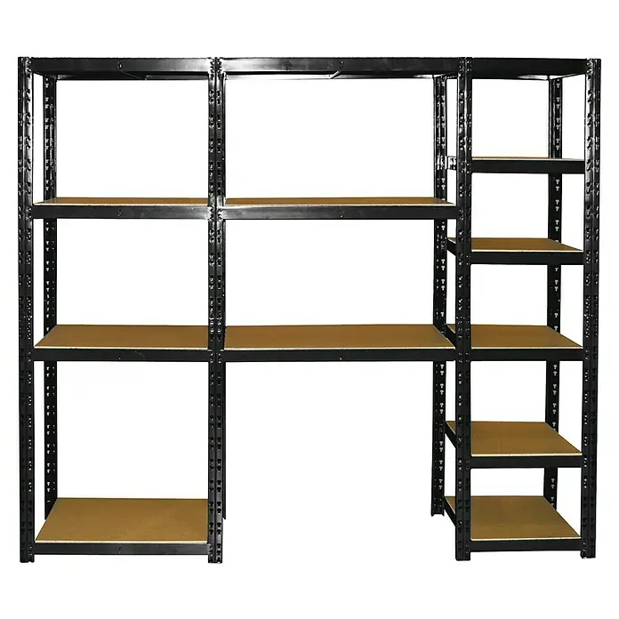 Schwerlastregal Modular - H x B x T: 180 x 210 x 40 cm, Traglast pro Boden: 180 kg, Anzahl Böden: 13 Stk., Stecken, Schwarz - Schwarzes Metallregal mit vier Regalen. Das Regal ist robust und bietet viel Stauraum. Ideal für Garage, Keller oder Werkstatt.